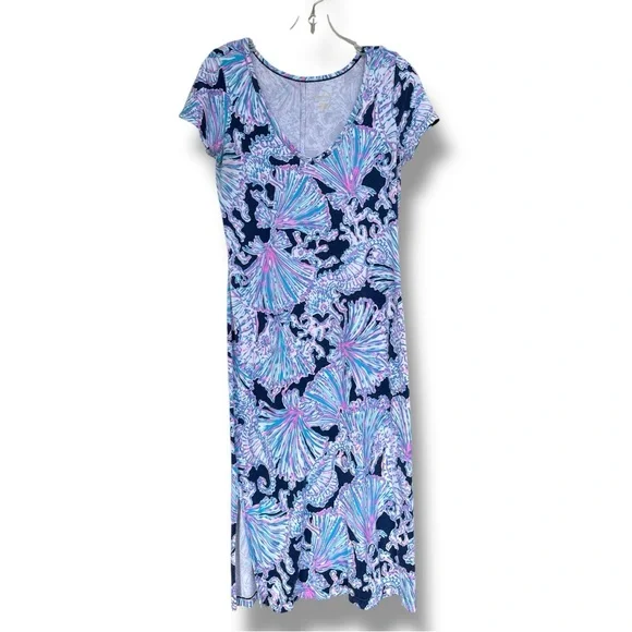 Lilly Pulitzer Malin Shells Bells Deep Sea Navy Midi Dress Size Small - Picture 2 of 11